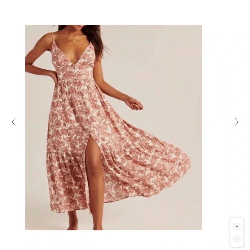 Abercrombie & Fitch Pink Maxi Dress with Slit and Plunge Neckline (PRICEDROP)